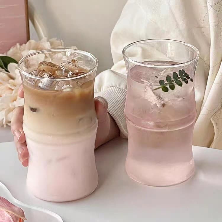 Coffee Glass Tumbler Ins Style Women's Premium American Design Bamboo Joint Milk Latte Cold Drink Bamboo Cup