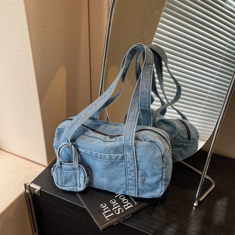 Korean Retro Large Capacity Underarm Bag for Women 2025 Summer Washed Denim Casual Versatile Shoulder Tote Bag