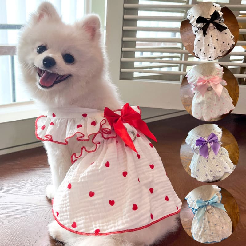 Spring and Summer Pet Dress, Cotton Heart Pattern for Dogs and Cats, Fits Teddy, Bichon, Pomeranian, Ragdoll