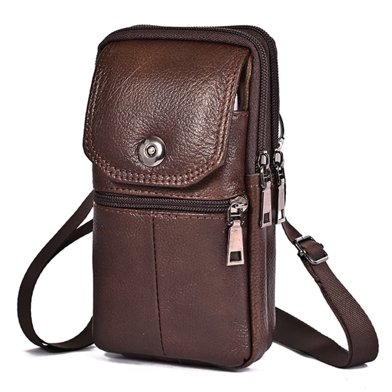 New Leather Waist Bag for Men, Multifunctional Crossbody Bag, Document Bag, Outdoor Portable Coin Purse, Fashionable Mobile Phone Bag