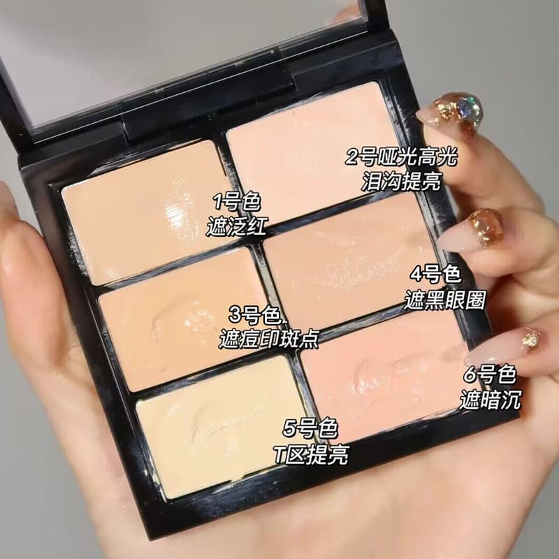 POTO 6-Color Concealer Palette 6 Colors Cover Spots Acne Marks Dark Circles Tear Troughs Multi-Color Concealer Set 206