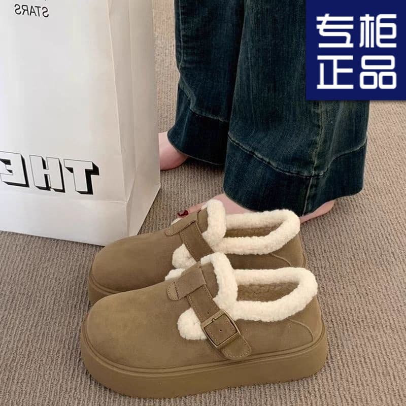 2025 New Birkenstock Winter Lined Thick Sole Retro Snow Boots Women Buckle Strap Anti-Slip Warm Soft Sole Loafers