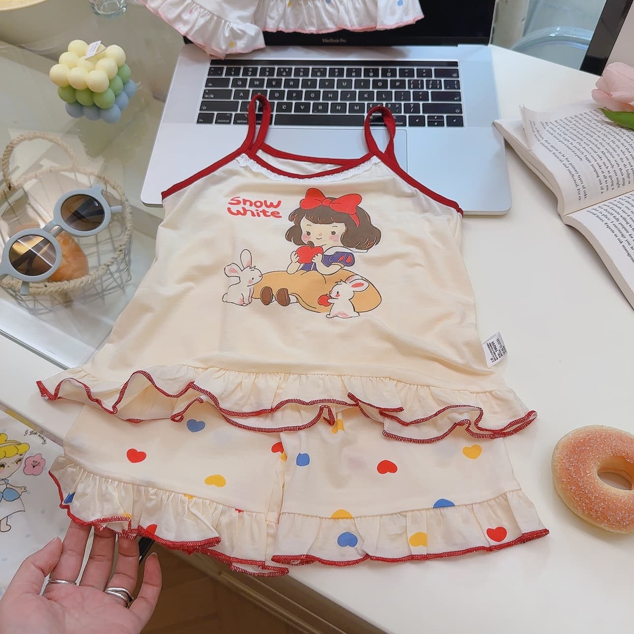 Children's Summer Suspender Set Lyocell Tencel Lace Pajamas for Big Children Cute Princess Home Clothes Two-Piece Set