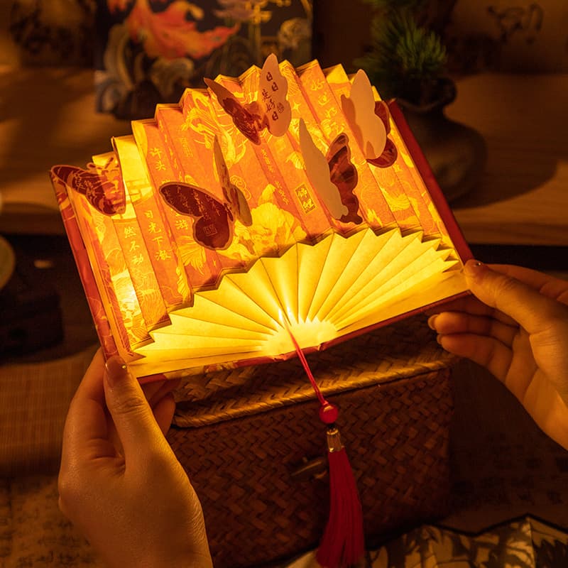 Chinese Fan-Shaped Handmade Book Light, Ink Brush Handcrafted DIY Creative Ancient Style Book Light, Butterfly Book Light Wholesale