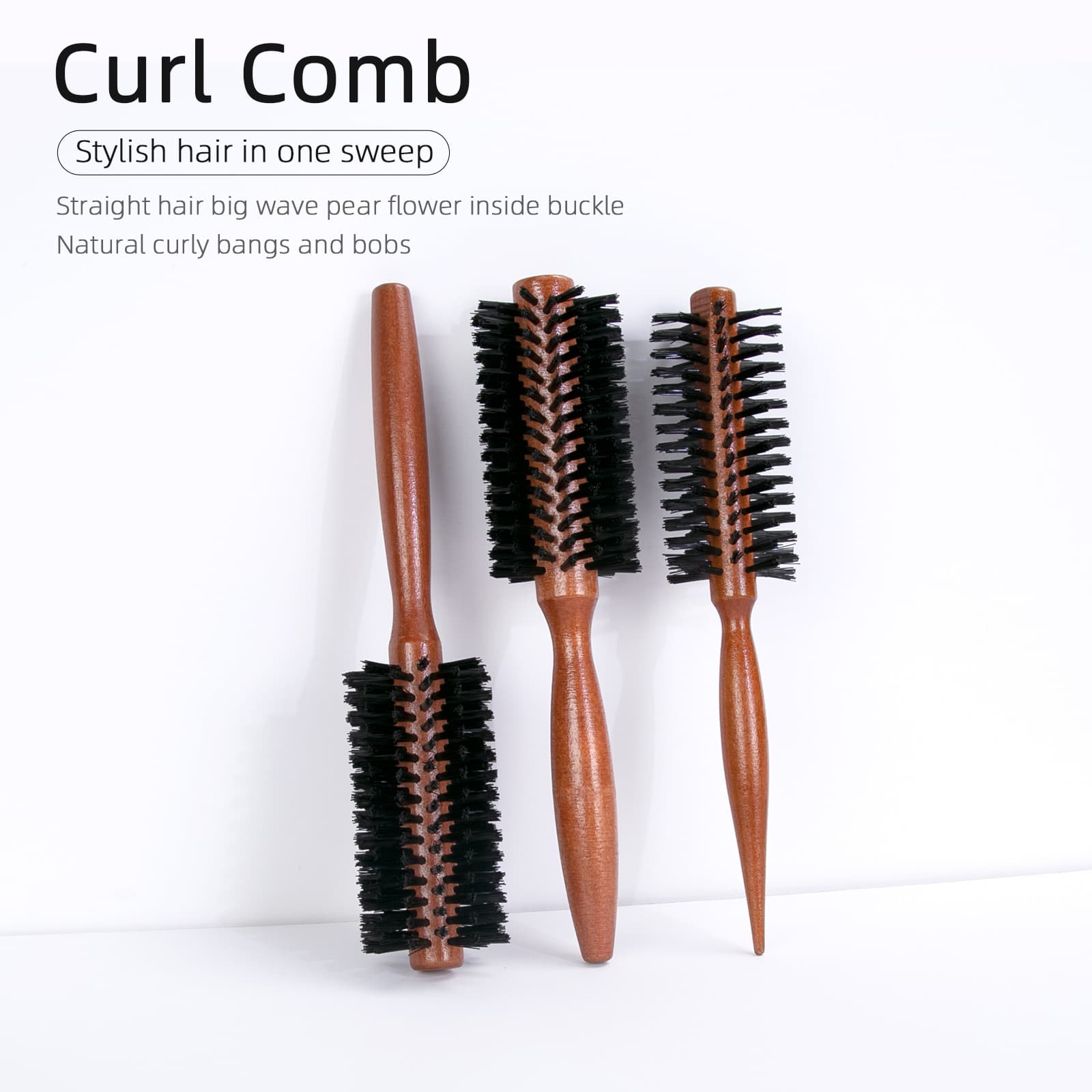 Wooden Roller Brush Factory Direct Export Wooden Hair Brush Nylon Bristles Comb for Men and Women Inner Curl Hair Styling