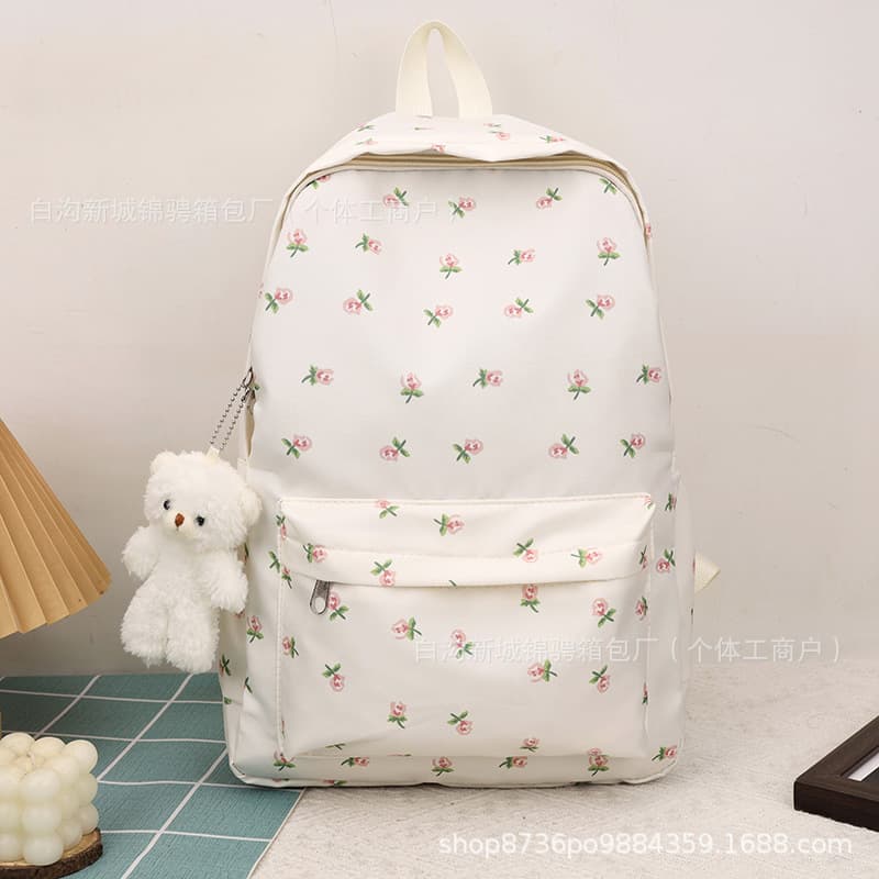 Fresh Floral Print Backpack for Girls High School Middle School Students College Style Forest Aesthetic Double Shoulder Bag Harajuku Travel Backpack