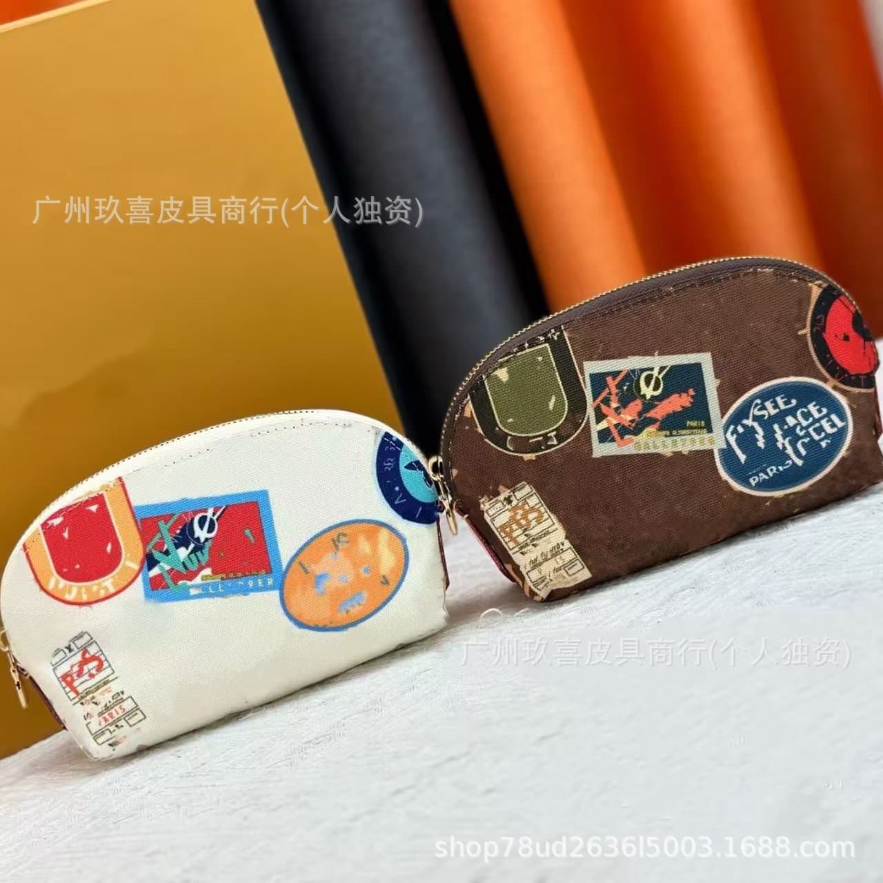 Cross-border canvas cosmetic bag printed new shell semi-circular toiletry bag large capacity zipper cosmetics storage bag