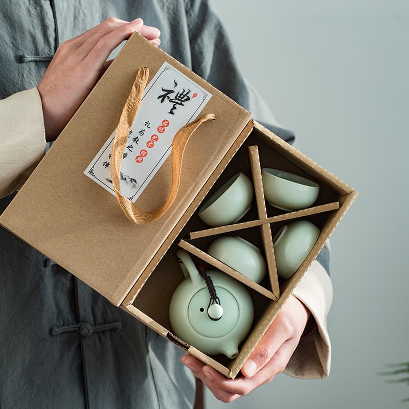 Ding Kiln Portable Travel Gongfu Tea Set with Xishi Teapot, Custom 1-pot-2-cups/4-cups Creative Gift