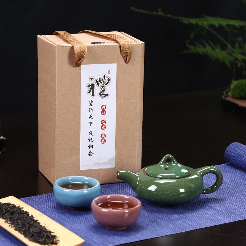 Direct from Manufacturer: Rainbow Crackle Glaze Tea Set (1 Pot with 2 or 4 Cups) in Hand-Carry Gift Box, Festival Gift with Logo, National Trend Style