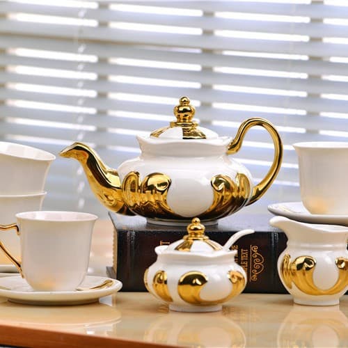 11-Piece European Coffee Tea Set, Electroplated Gold Coffee Set Gift