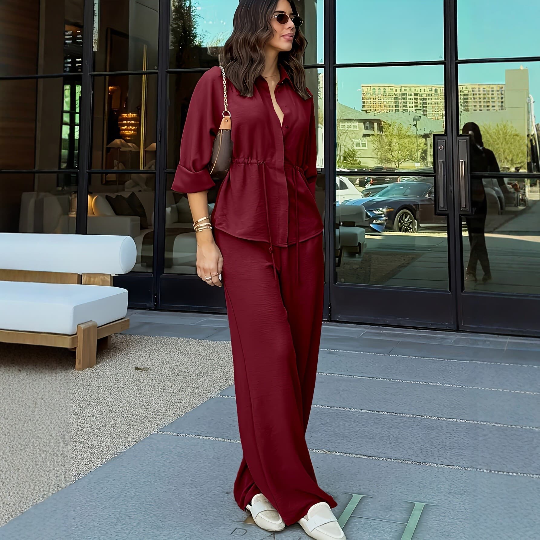 2026 Summer European and American Commuter Women's Suit, Cross-Border Supply, Elegant Blouse and Wide-Leg Pants Two-Piece Set
