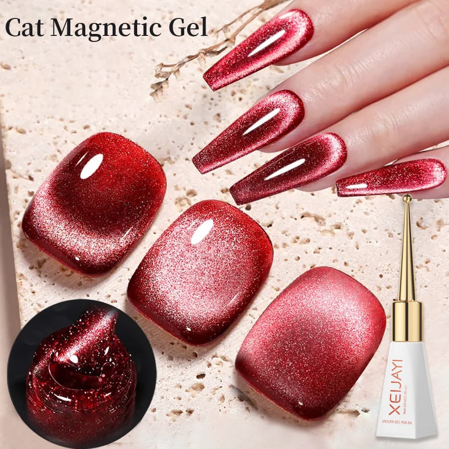 Ultra-Shiny Dynamic Blood Red Cat's Eye Nail Art Gel Crystal Stone Nail Oil Glue Long-Lasting Protection Beauty Nail Polish