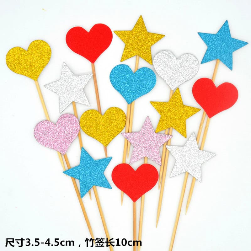 Creative Shining Five-Pointed Star Cake Decoration Stars Love Birthday Party Baking Dessert Table Card 10 Pack