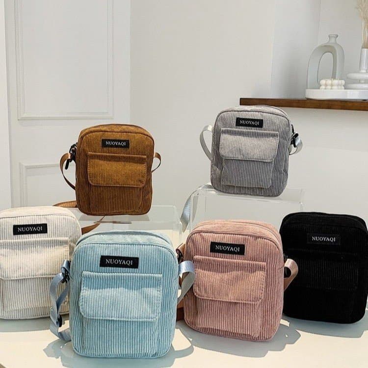 Women's Outdoor Casual Sports Fashionable Corduroy Crossbody Backpack Campus Canvas Small Satchel Autumn Shoulder Bag