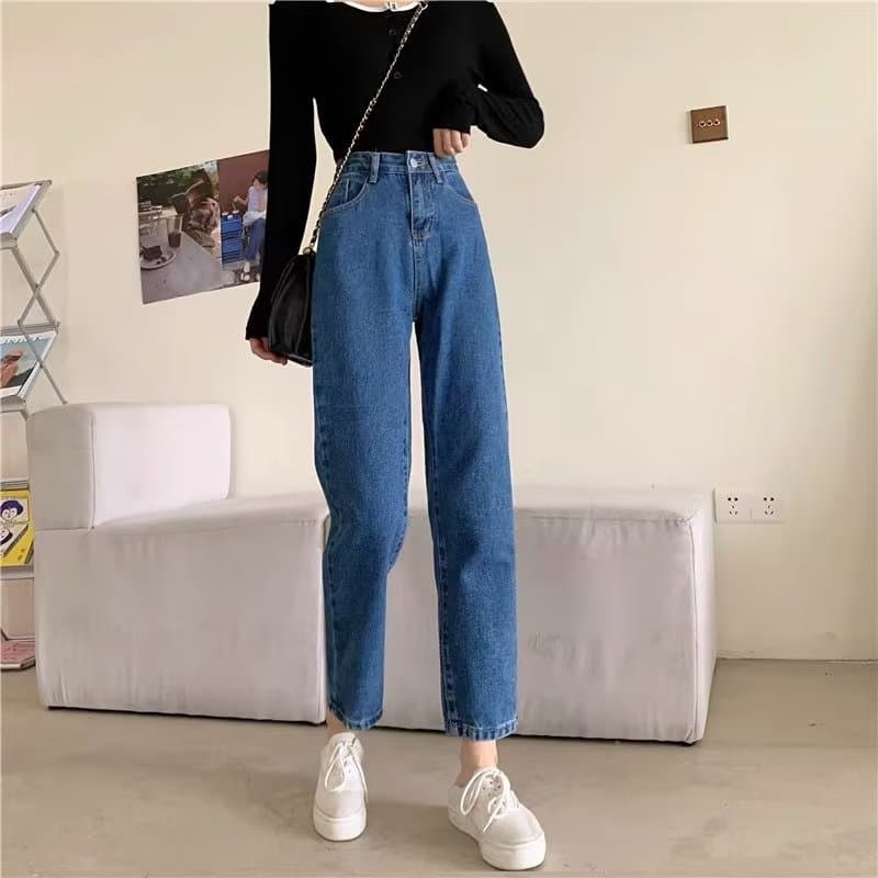 High Waist Straight Leg Jeans Women Summer Slimming Casual Loose Fit Student Nine Point Pants Korean Style Comfortable Cotton