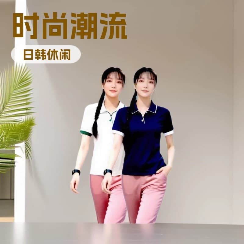 White and Blue Trendy Influencer-Style Polo Shirt for Women, Summer Loose Casual Short-Sleeve Fashion Pure Cotton T-Shirt
