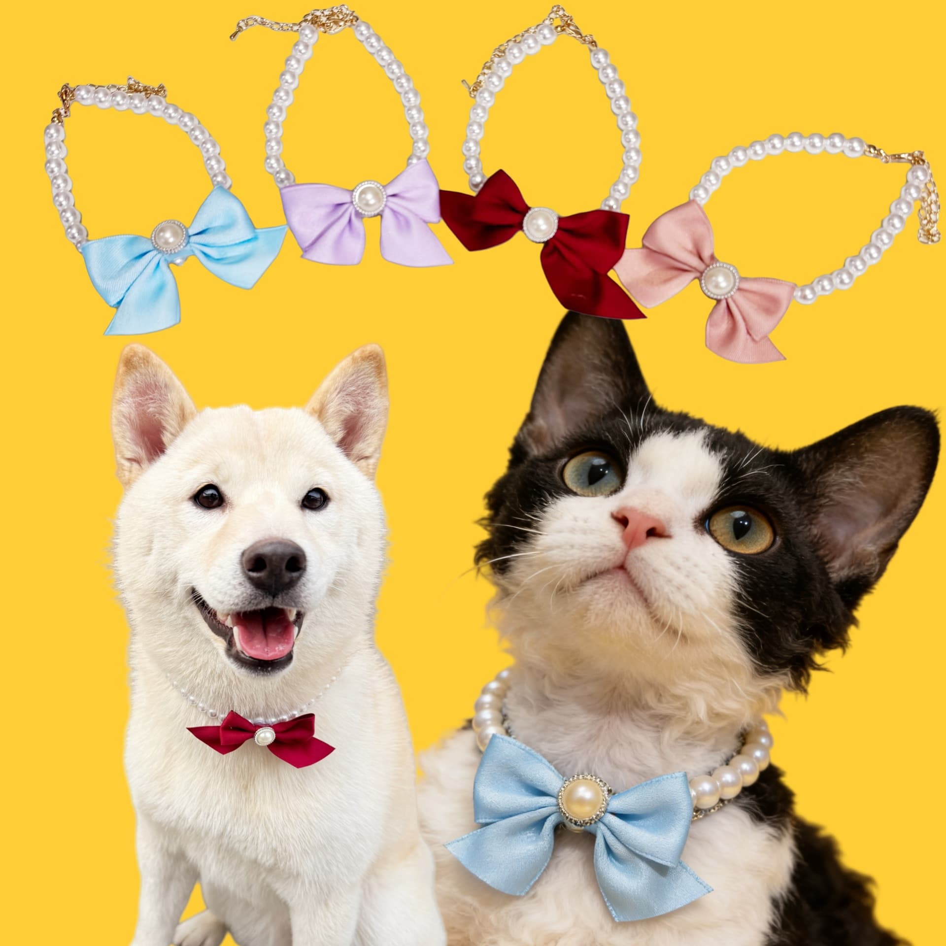 Cross-border Pet Necklace Cat Pearl Necklace Foreign Trade Fashion Collar Dog Bowknot Pet Accessories Custom