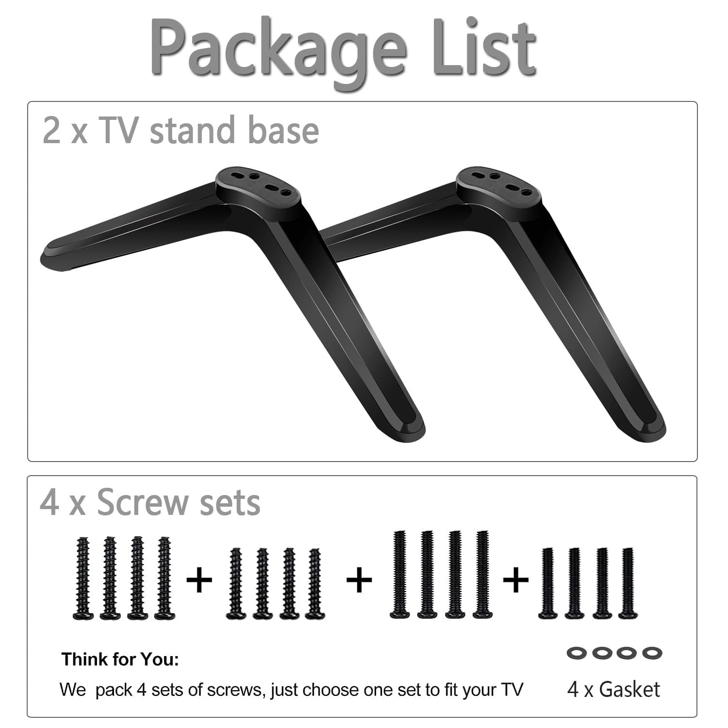 Base stand compatible with Roku TV, TV bracket for 32 40 49 50 55 inch with screw adapter for TC mount