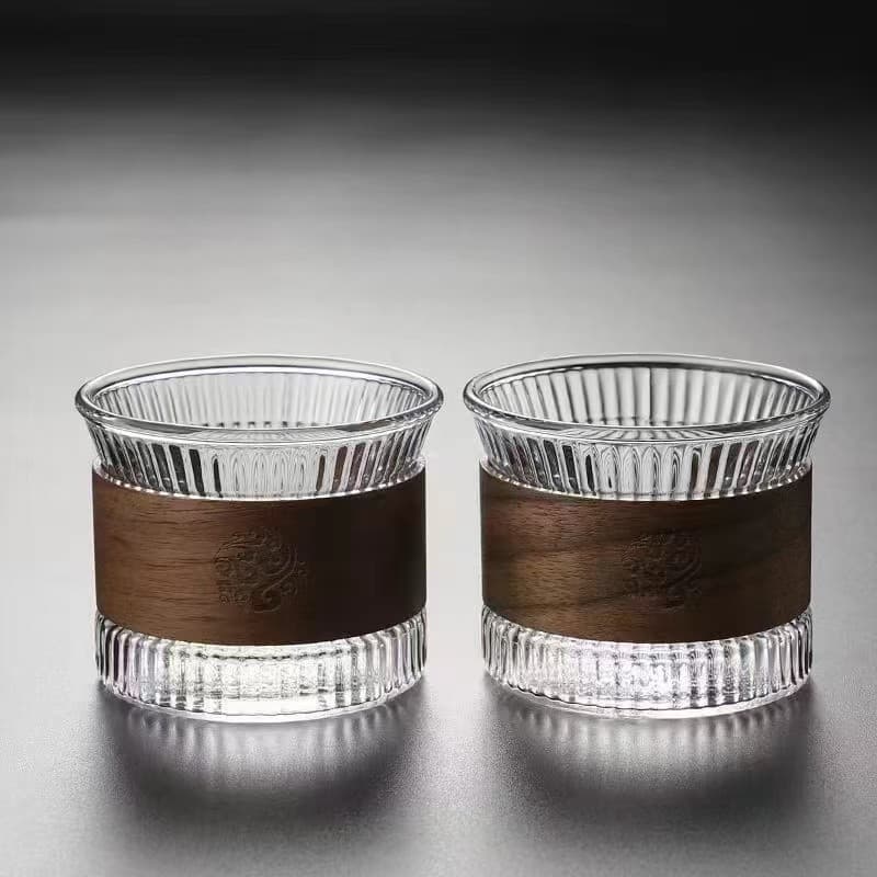 Heat-resistant Glass Small Tea Cup Thickened Gongfu Tea Cup Tasting Cup Coffee Cup Anti-scald Insulated Host Cup Striped Cup