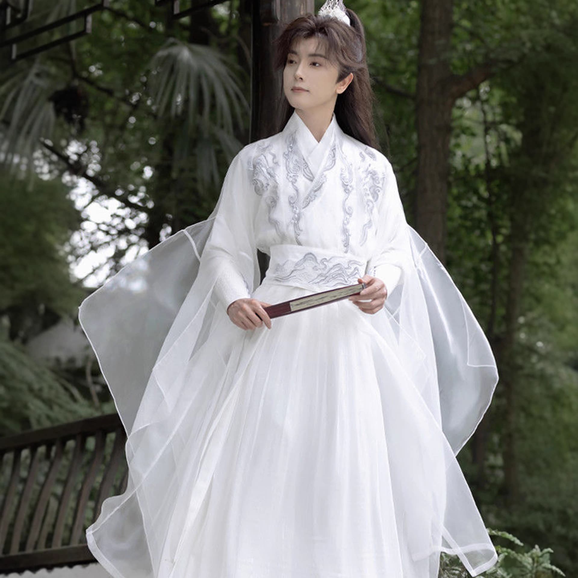 Original Hanfu Men's Clothing 2025 New White Ethereal Flowy Double-Layered Floating Sleeves Cool Knight Unisex Set