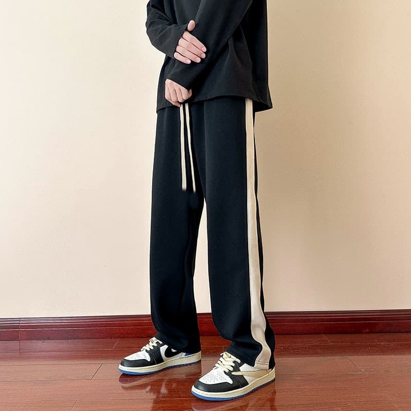Black heavyweight sweatpants men's straight loose side stripes 2025 spring and summer new casual pants sports long pants