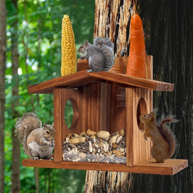 Wooden Squirrel Feeder Outdoor Garden Bird Feeder Animal Feeder Desktop Craft Ornament