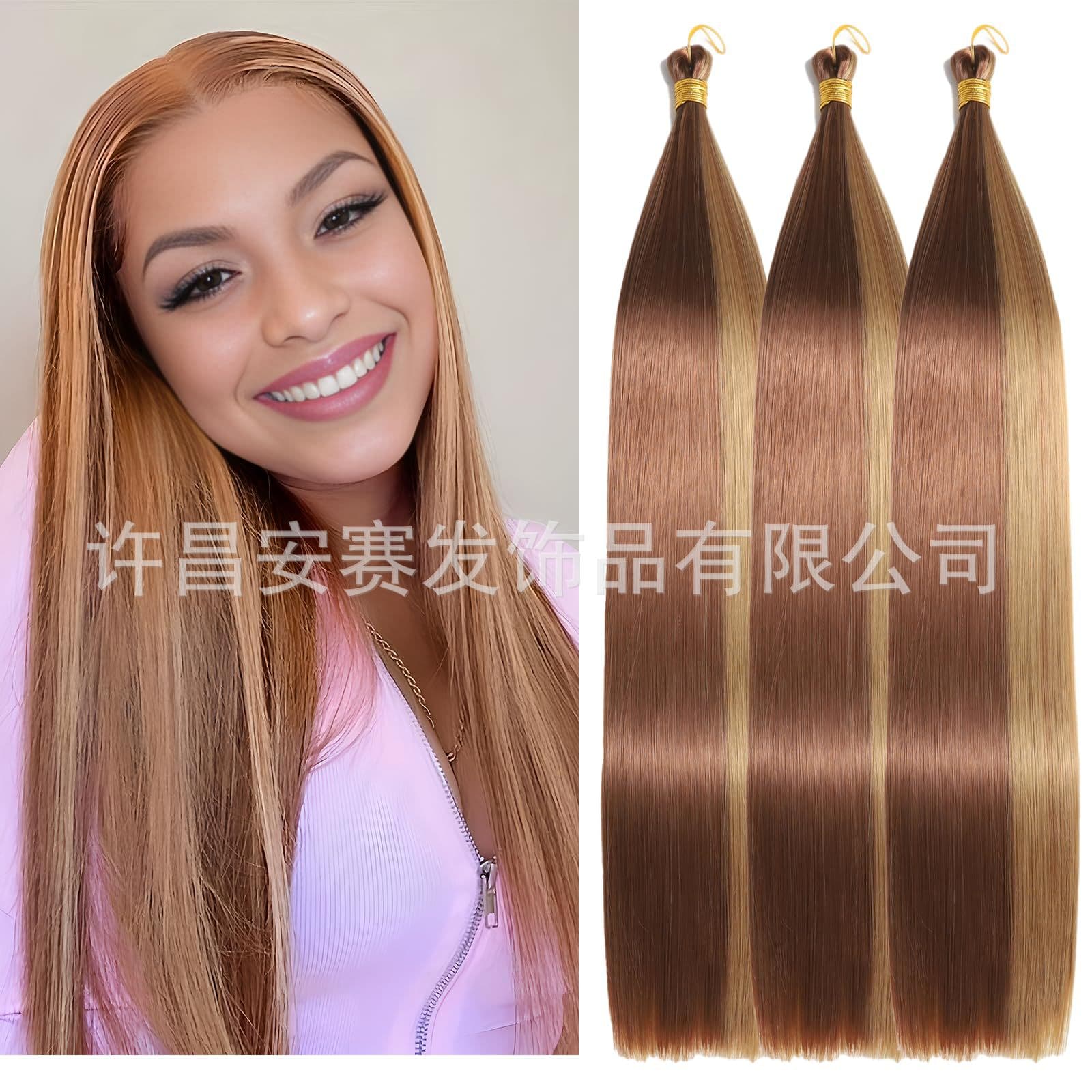 Foreign trade hair extensions, European and American long straight hair 44-inch straight bulk hair, synthetic fiber hair straight hair strips