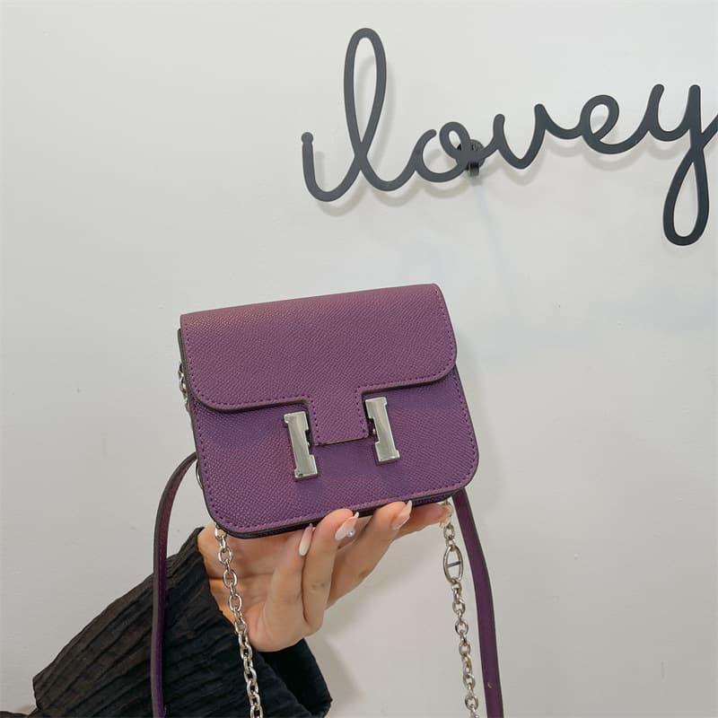 Mini Spring New H Silver Buckle Wallet Bag Palm Grain Waist Bag Constance Flight Attendant Bag Chain Bag Shoulder Bag Cute
