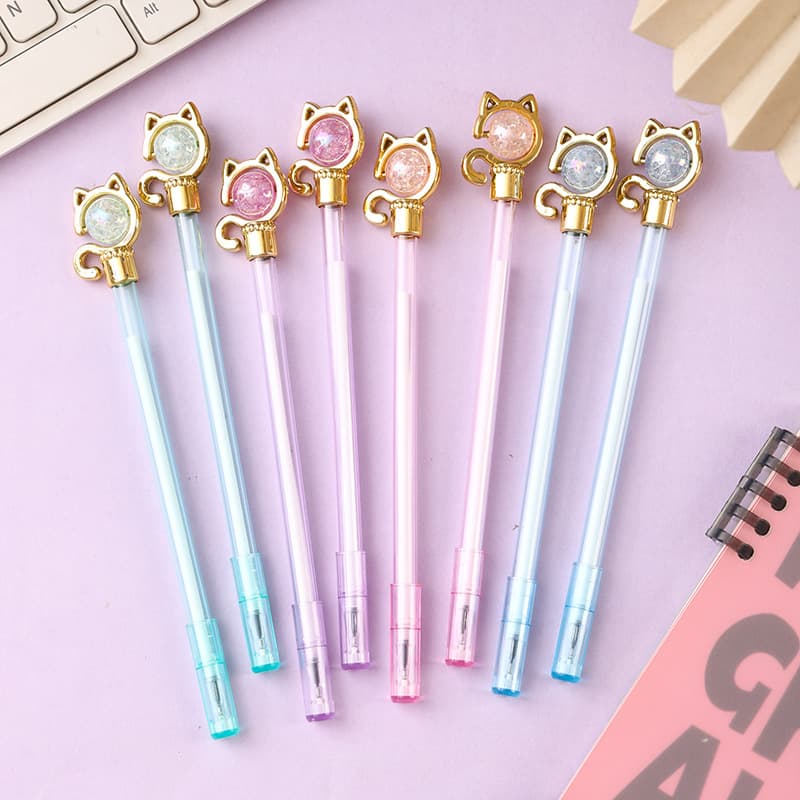 Creative kitten shape gel pen acrylic beads writing pen small fresh gift pen black signature pen 0.5