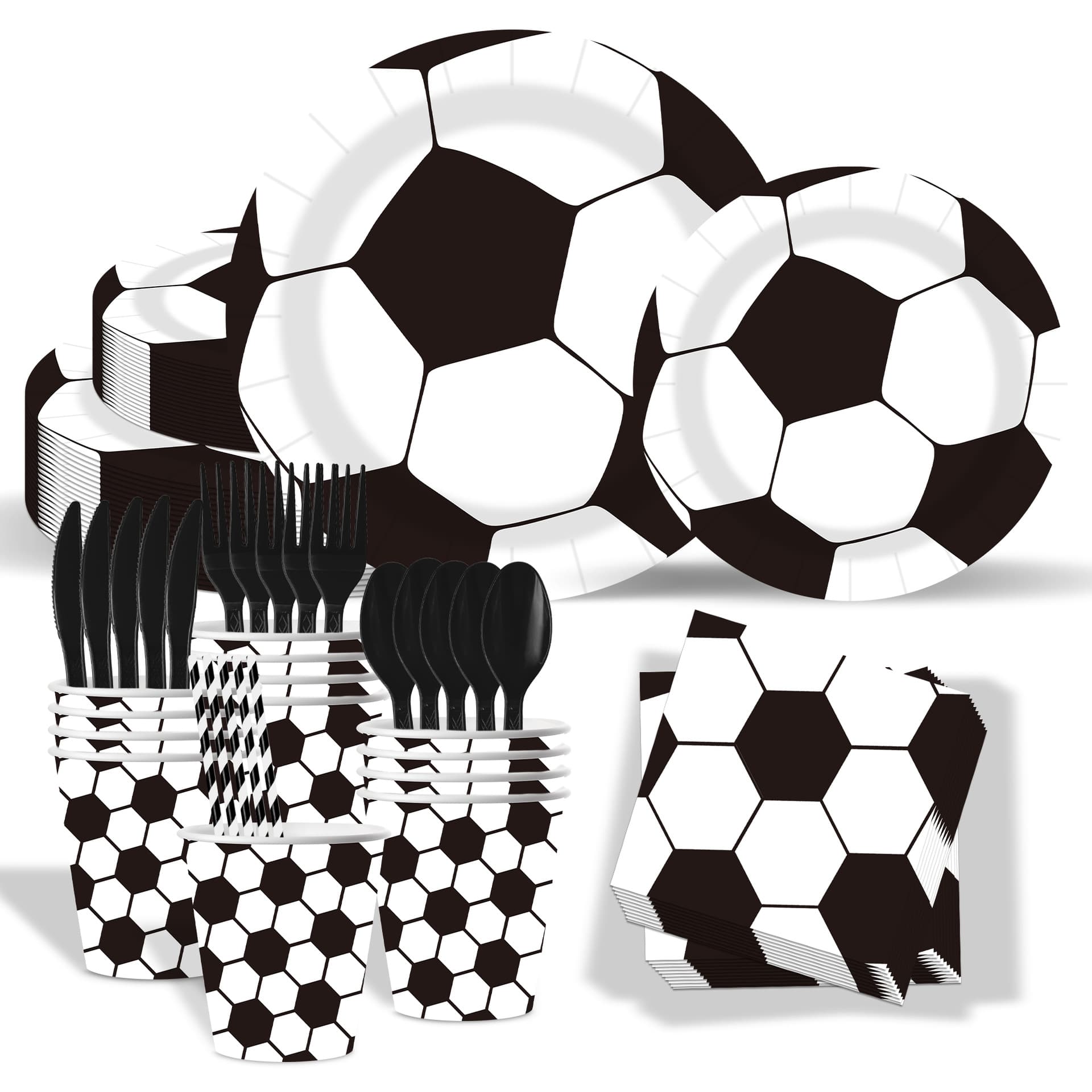 Cross-border Soccer Theme Birthday Party Decoration Supplies Disposable Paper Plates Cups Napkins Tablecloth Set
