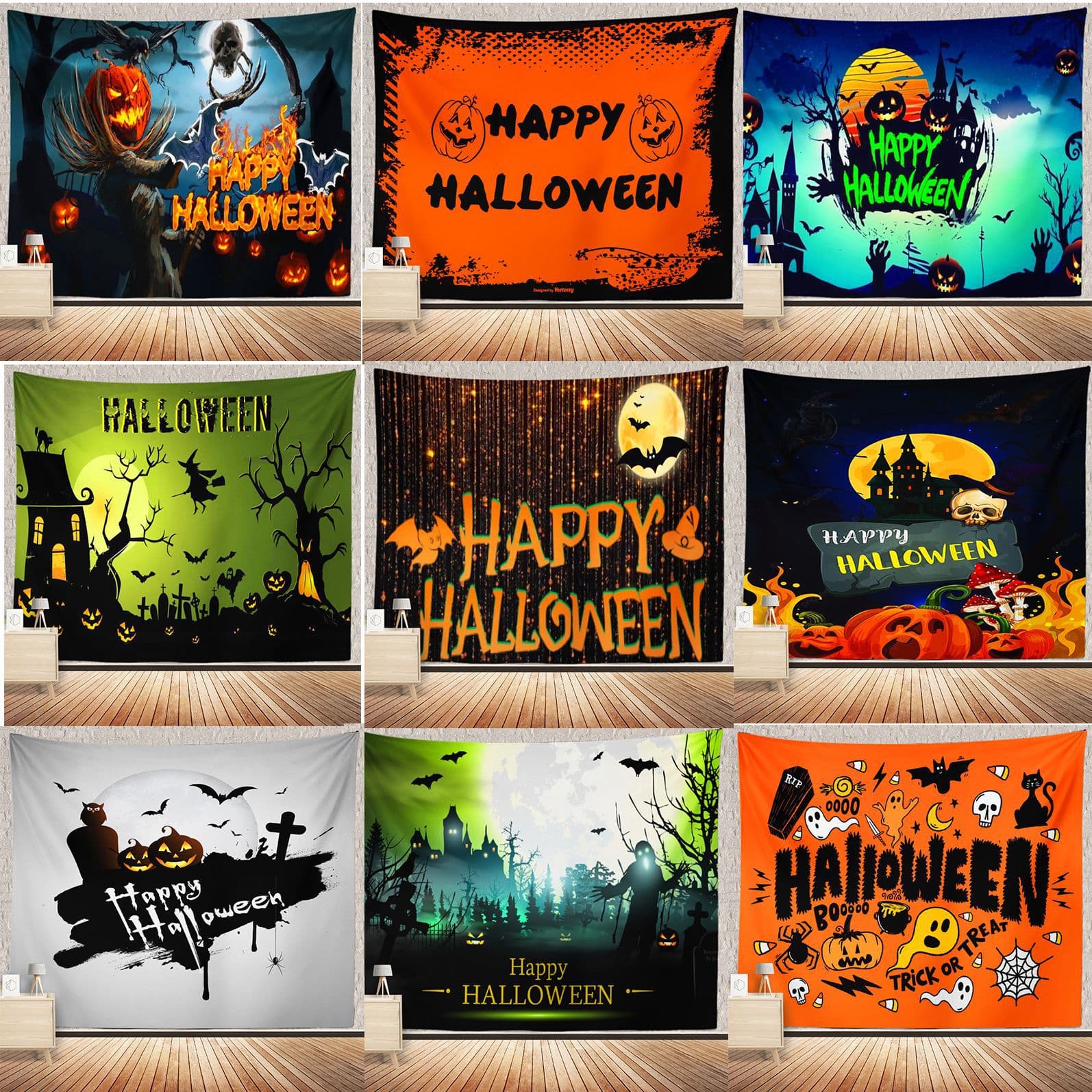 New Halloween Party Decoration Backdrop Cloth Dark Series Pumpkin Wall Hanging Tapestry Tablecloth Wholesale