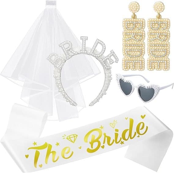 Bridal Party Veil Headband Belt Glasses 5 Piece Bachelorette Party Decorations Bridal Shower Supplies Bridesmaid Gifts