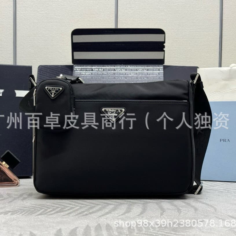 Prada Men's Crossbody Shoulder Bag Nylon Triangle Zipper High Quality 1BC421 Messenger Bag for Export Cross-Border