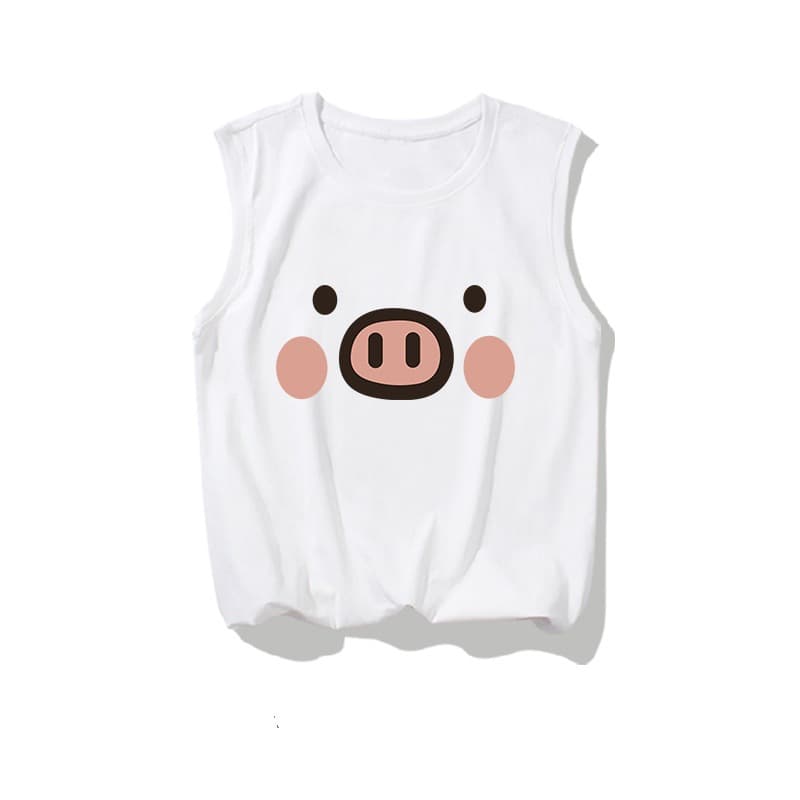 Cartoon Pig Racerback Tank Top Sleeveless Summer Loose Casual Student Class Uniform Top Unisex Versatile New Style 12
