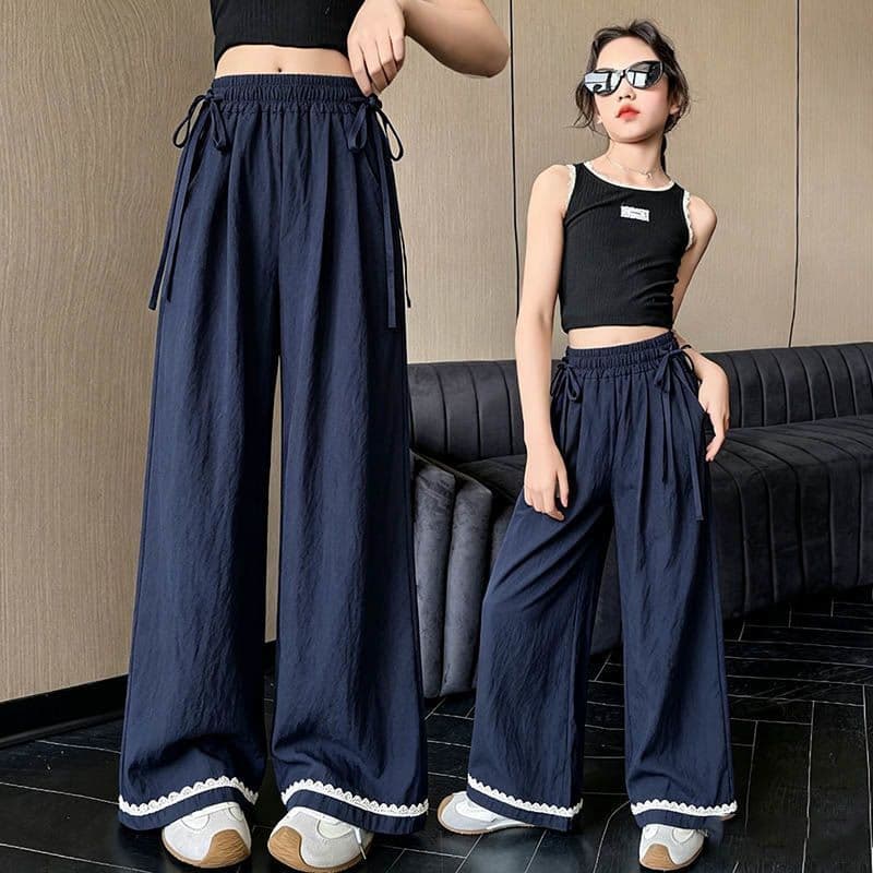 Girls' Summer Thin Pants 2026 New Style Lace-Up Wide-Leg Pants for Older Children, Ice Silk Anti-Mosquito Pants for Girls