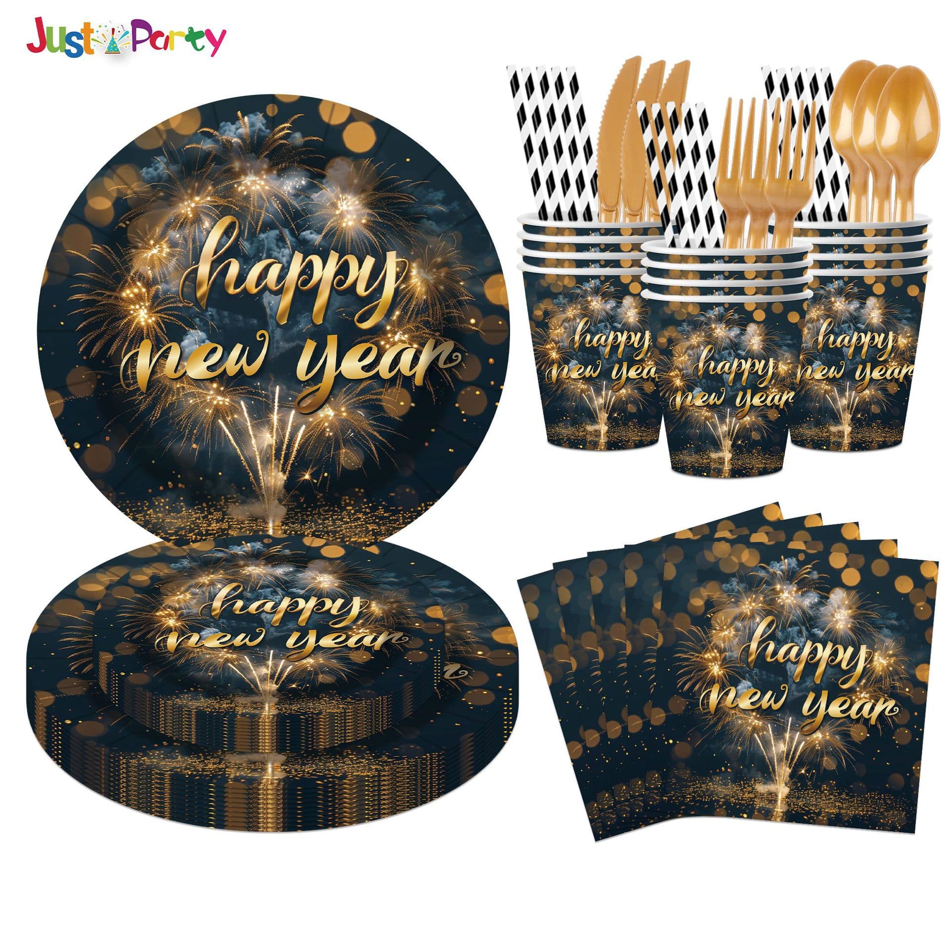 2026 New Year Theme Happy New Year Birthday Party Set Cups Plates Napkins Decorations
