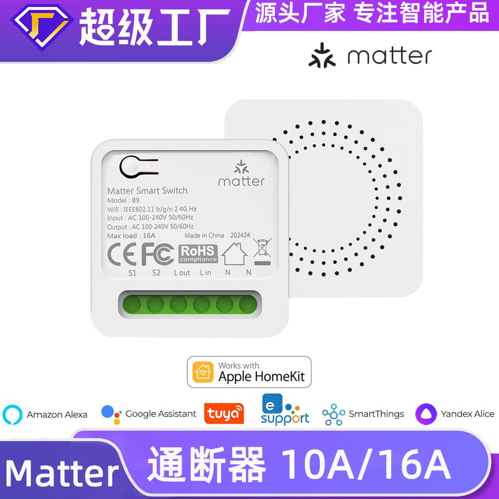 Matter Platform Remote Control Switch 16A/10A Direct Connection Cross Platform Voice Control Alexa Google Homekit Compatible