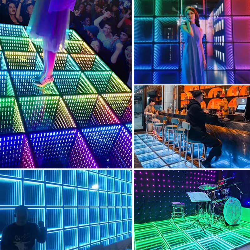 3D LED Dance Floor Infinity Mirror Abyss Wedding Stage DMX