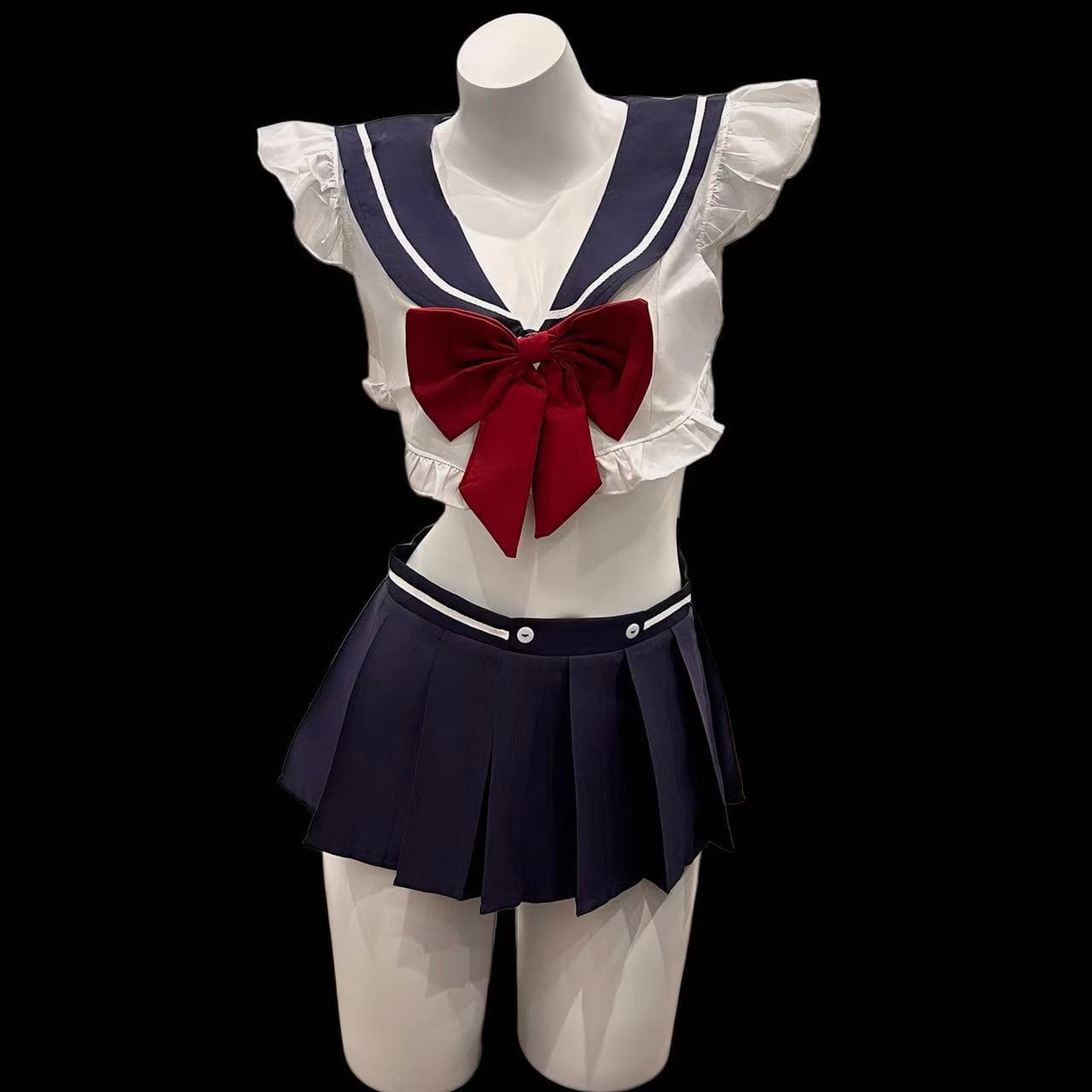 Manny Sailor Uniform Lingerie Red Bow Tie Waist Revealing Pleated Skirt Pure Sweet School Style Set 9523