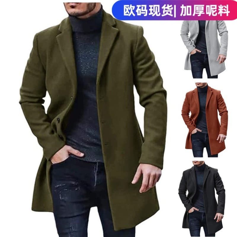 Men's Wool Coat Mid-Length Trench Coat Multi-Color Multi-Size