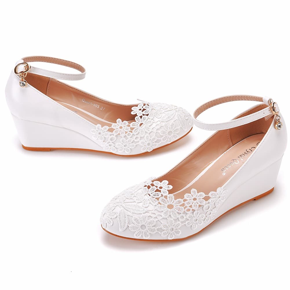5cm Low Heel Slimming and Flattering High Heel Shoes for Women, Wedge Heel High Heel Casual Shallow Mouth Buckle Round Toe Shoes, Bride