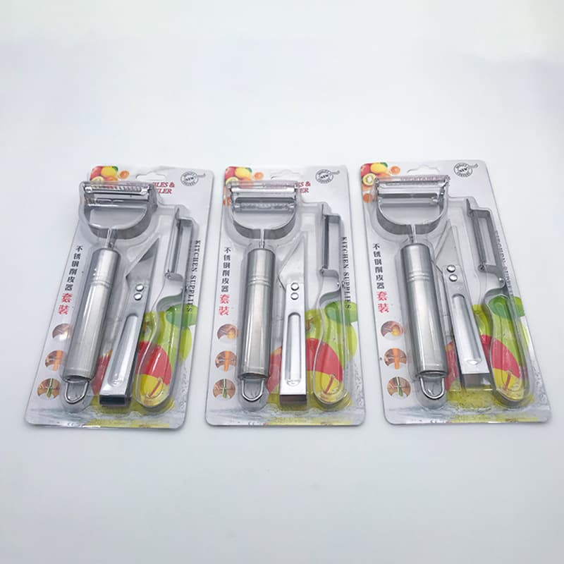 Stainless Steel Peeler Set of Three, Potato Peeler, Smiley Grater, Duck Feather Tweezer, Street Vendor Fruit Knife