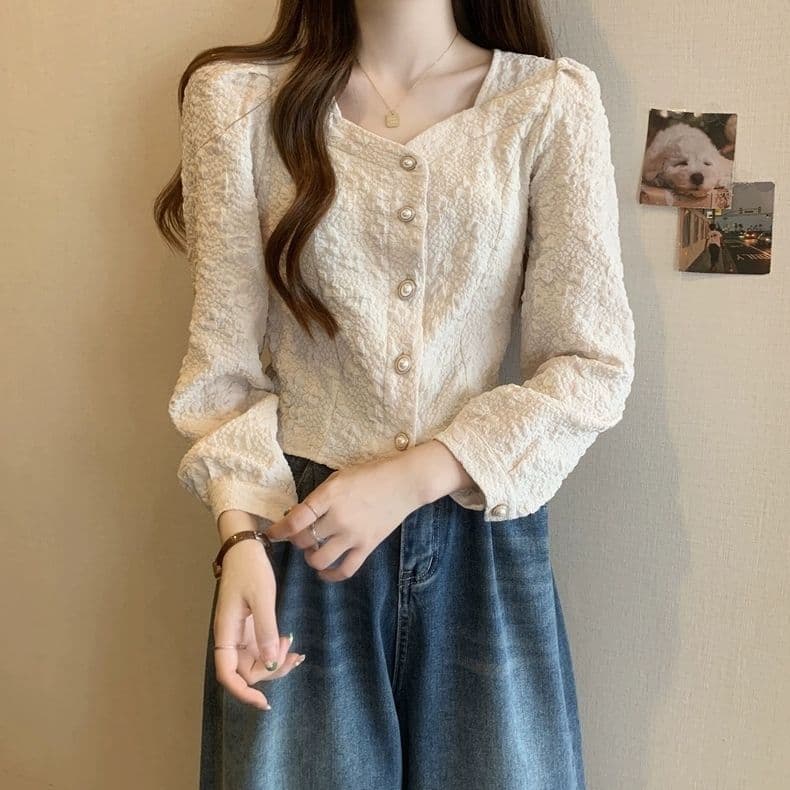 Plus Size French Square Neck Long Sleeve Chanel Style Top, 2024 New Autumn Style, Short Chic and Youthful Shirt