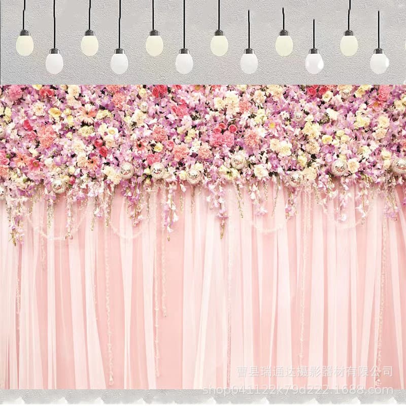 Wedding Photography Background Cloth, Portrait Photo Flower Background Wall, Banquet Decoration Banner, Live Streaming Background Cloth
