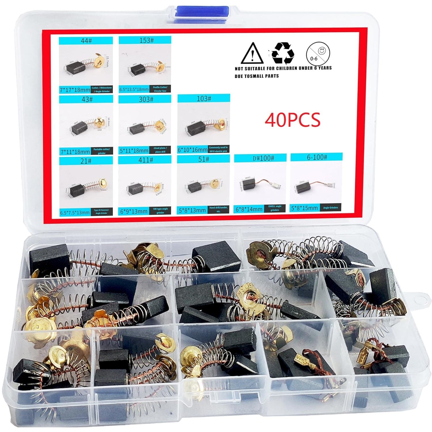 Cross-Border 40Pcs Motor Carbon Brushes, 10 Different Types of Carbon Brushes, Suitable for Maintenance of Carbon Brush Motors