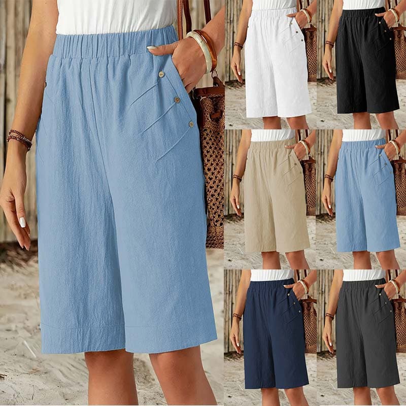2025 EU US Amazon Cross-Border Women's Summer New Arrival Shorts Five-Point Pants Solid Casual Straight Leg Pants