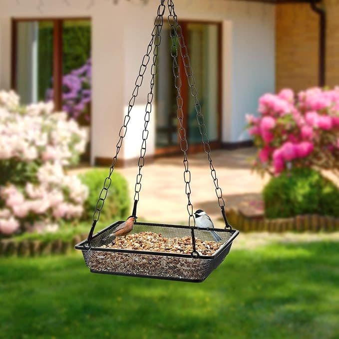 Hanging Bird Feeder for Garden, Outdoor Metal Mesh Bird Feeding Tray, Wrought Iron