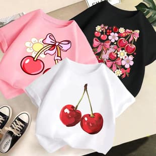 Cross-Border New Girls Short Sleeve Kids T-Shirt Undershirt Summer Fashion Round Neck Top Girls Half Sleeve Children's Cotton