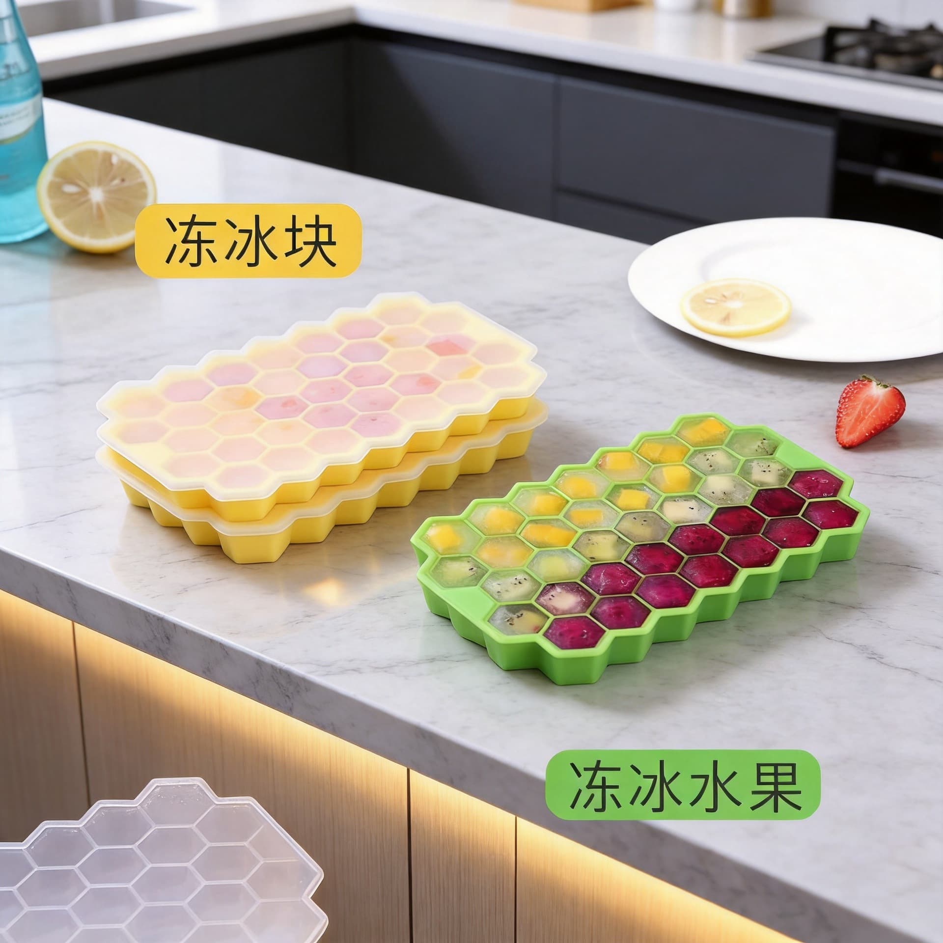 Silicone cover silicone honeycomb ice tray ice mold 37 grids silicone ice tray ice cream ice cube box honeycomb ice making mold