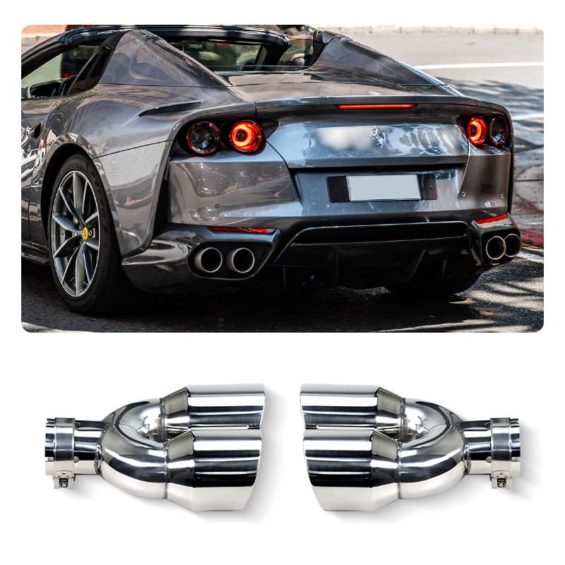 1-to-2 Dual Outlet Stainless Steel Double-Layer Car Exhaust Pipe Tail Muffler, Weld Edge Silver Quad Exhaust Tips
